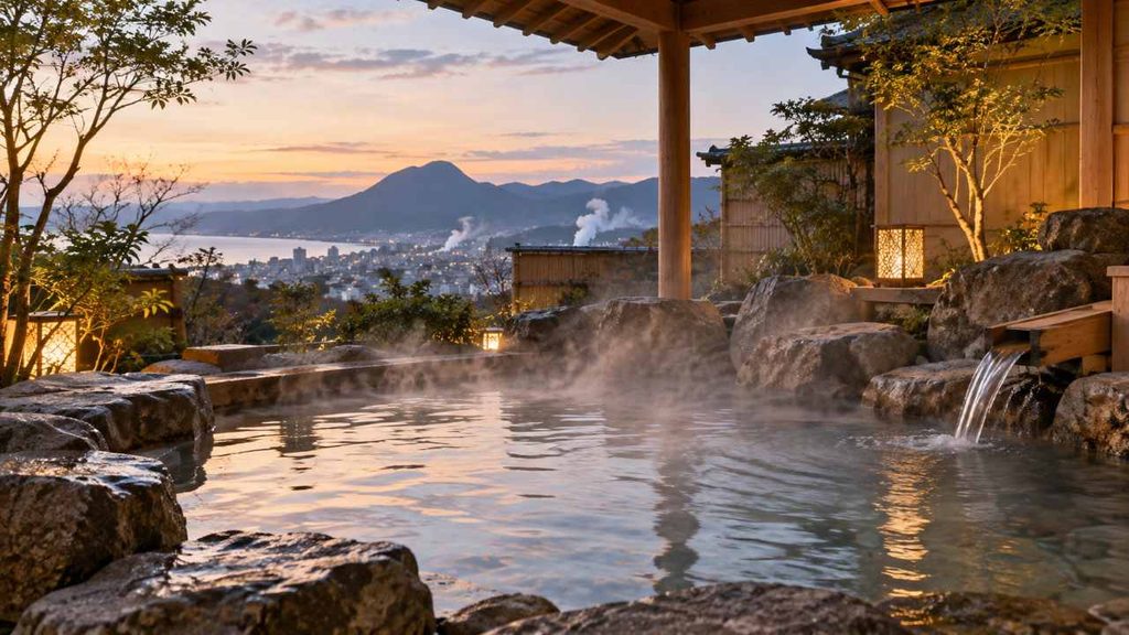 界 別府の温泉と別府石を使用した露天風呂